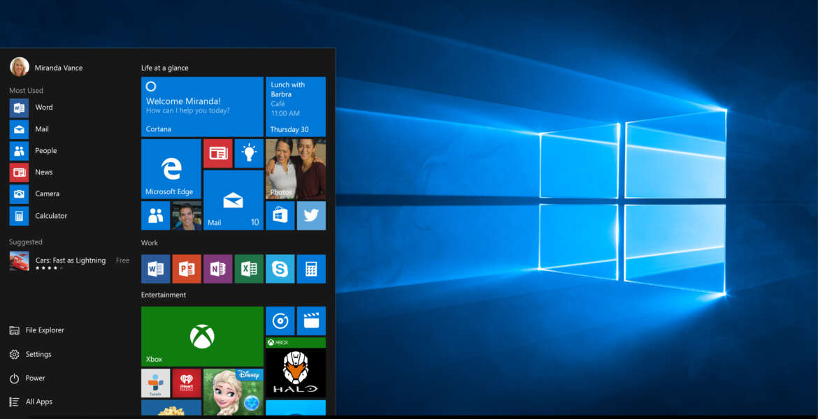 This screen shot provided by Microsoft shows the Start page in Windows 10. With Windows 10, the start button functions the way it did with Windows 7 and earlier. The graphical start page from Windows 8 is embedded in that start button, so that it feels modern without chucking old habits. (Microsoft via AP)