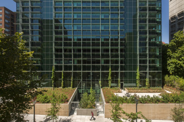 The south side of the new Edith Green-Wendell Wyatt Federal Building has a combination of horizontal and vertical shading to support the energy efficient operations of the building.