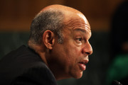 Homeland Security Secretary Jeh Johnson testifies on Capitol Hill in Washington, Tuesday, April 28, 2015, before the Senate Judiciary Committee on oversight of the department.  (AP Photo/Lauren Victoria Burke)