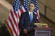 President Barack Obama speaks in Emancipation Hall on Capitol Hill in Washington, Wednesday, Dec. 9, 2015, during an event to celebrate the 150th anniversary of the 13th amendment that abolished slavery. (AP Photo/Evan Vucci)