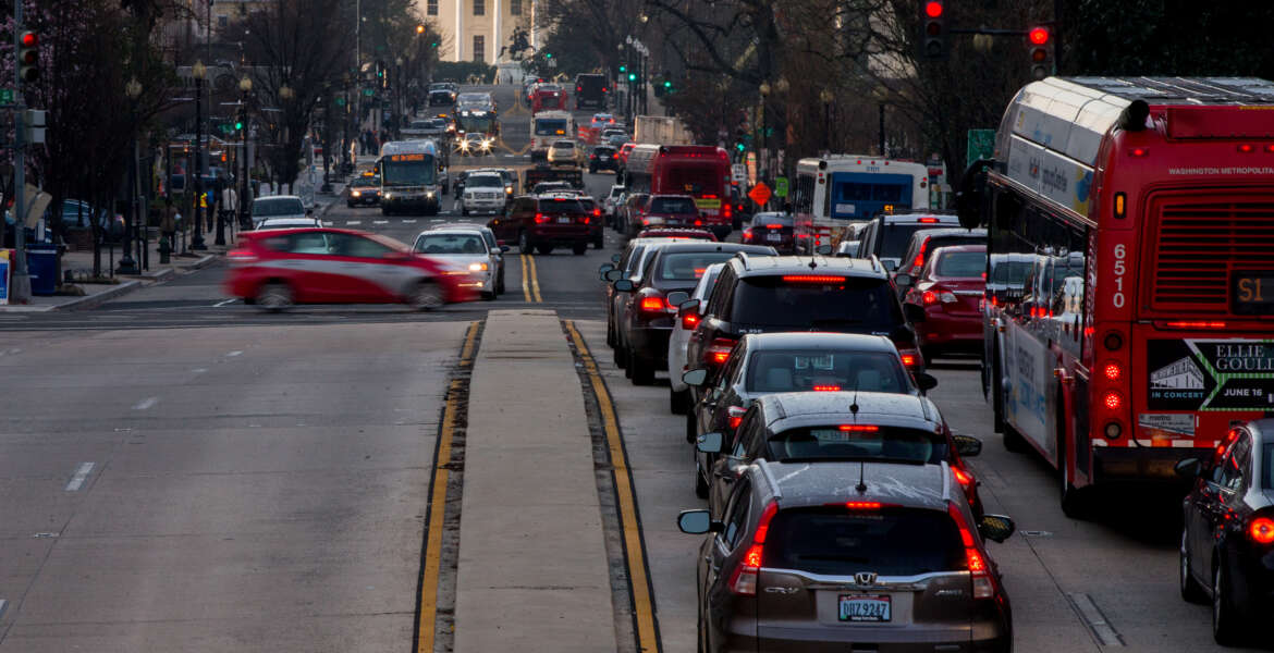 The White House is visible as morning traffic builds along 16th Street Northwest, in Washington, Wednesday, March 16, 2016. The Metro subway system that serves the nation's capital and its Virginia and Maryland suburbs shut down for a full-day for an emergency safety inspection of its third-rail power cables. Making for unusual commute, as the lack of service is forcing some people on the roads, while others are staying home or teleworking. (AP Photo/Andrew Harnik)