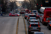 The White House is visible as morning traffic builds along 16th Street Northwest, in Washington, Wednesday, March 16, 2016. The Metro subway system that serves the nation's capital and its Virginia and Maryland suburbs shut down for a full-day for an emergency safety inspection of its third-rail power cables. Making for unusual commute, as the lack of service is forcing some people on the roads, while others are staying home or teleworking. (AP Photo/Andrew Harnik)