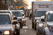 Cars sit in traffic along Florida Avenue in the Shaw neighborhood, in Washington, Wednesday, March 16, 2016. The Metro subway system that serves the nation's capital and its Virginia and Maryland suburbs shut down for a full-day for an emergency safety inspection of its third-rail power cables. Making for unusual commute, as the lack of service is forcing some people on the roads, while others are staying home or teleworking. (AP Photo/Andrew Harnik)