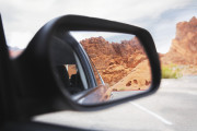 Reflection in Side-view Mirror on Desert Highway