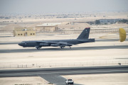 A U.S. Air Force B-52 Stratofortress aircraft from Barksdale Air Force Base, Louisiana, arrive at Al Udeid Air Base, Qatar, Saturday, April 9, 2016. The U.S. Air Force says it has deployed the bombers to take part in the U.S.-led bombing campaign against the Islamic State group. It is the first time the Cold War-era heavy bombers will be based in the region since the 1991 Gulf War, when they operated from neighboring Saudi Arabia. (Staff Sgt. Corey Hook/U.S. Air Force via AP)