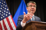 U.S. Secretary of Defense Ashton Carter delivers a statement to the press following the meeting of the alliance of Defense Ministers in the fight against the terrorist organization Islamic State (IS) in Stuttgart, Germany, Wednesday, May 4, 2016. (Christoph Schmidt/dpa via AP)