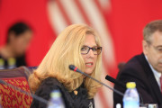 U.S. Homeland Security Department Undersecretary Suzanne Spaulding, speaks during the Second U.S.-China High-Level Joint Dialogue on Cybercrime and Related Issues at Diaoyutai State Guesthouse in Beijing, Tuesday, June 14, 2016. (Jason Lee/Pool Photo via AP)