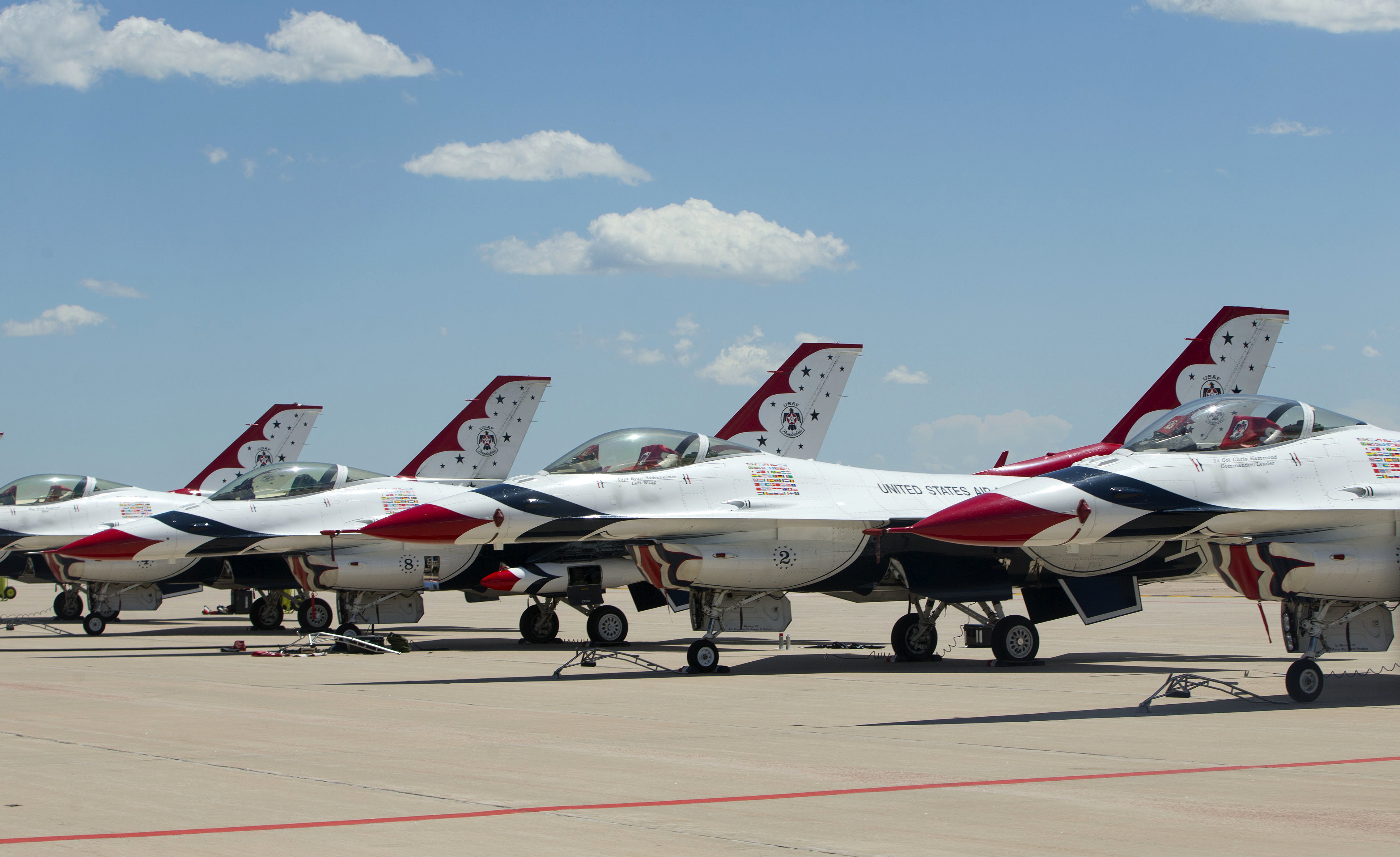 Air Force Thunderbird jets sit on the tarmac at Peterson Air Base, Colo., Thursday, June 2, 2016. An Air Force Thunderbird jet crashed Thursday in Colorado just after a flyover at a graduation ceremony for Air Force Academy cadets where President Barack Obama had spoken. (AP Photo/Pablo Martinez Monsivais)