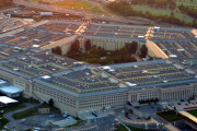 US pentagon building aerial view at sunset