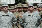 U.S. Army soldiers representing units participating in the the Anaconda-16 military exercise, attend the opening ceremony, in Warsaw, Poland, Monday, June 6, 2016. Poland and some NATO members are launching their biggest ever exercise, involving some 31,000 troops, as central and eastern European nations are seeking strong security guarantees among concerns about Russia's assertiveness and actions. .(AP Photo/Alik Keplicz)