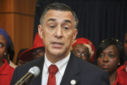 FILE - This Tuesday, Aug. 4, 2015 file photo U.S. Rep. Darrell Issa speaks during a news conference at the U.S embassy in Abuja Nigeria. Republican Issa, the wealthiest member of Congress with more than $250 million, rarely spent a penny on television ads or yard signs as he cruised to victory in past elections. Not this time. The eight-term lawmaker and chief antagonist of President Barack Obama and Democrat Hillary Clinton faces a tough challenge from Marine-turned-lawyer Doug Applegate. (AP Photo/Olamikan Gbemiga, File)