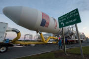 The Orbital ATK Antares rocket is rolled from the Horizontal Integration Facility (HIF) to launch Pad-0A, Thursday, Oct. 13, 2016 at NASA's Wallops Flight Facility in Virginia. Orbital ATK’s sixth contracted cargo resupply mission with NASA to the International Space Station will deliver over 5,100 pounds of science and research, crew supplies and vehicle hardware to the orbital laboratory and its crew. Photo Credit: (NASA/Bill Ingalls)