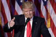 President-elect Donald Trump gives his acceptance speech during his election night rally, Wednesday, Nov. 9, 2016, in New York. (AP Photo/John Locher)