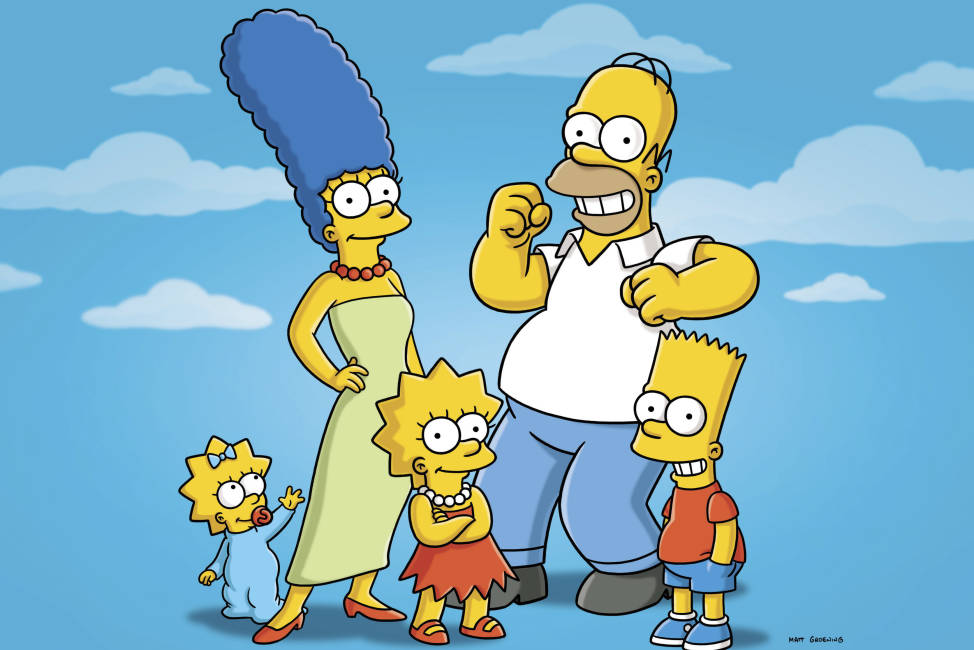 This undated publicity photo released by Fox, shows, from left, from left, Maggie, Marge, Lisa, Homer and Bart  from the animated series, "The Simpsons," The Fox network has ordered the 29th and 30th seasons of “The Simpsons,” carrying it through the 2018-19 season.  (AP Photo/Fox)