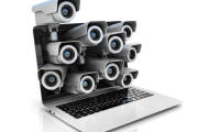 internet privacy 3d concept - surveillance cameras inside laptop