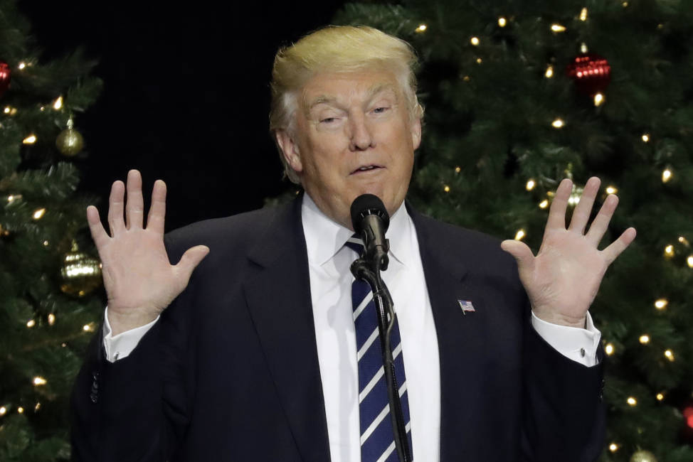 President-elect Donald Trump speaks at a rally Tuesday, Dec. 13, 2016, in West Allis, Wis. (AP Photo/Morry Gash)