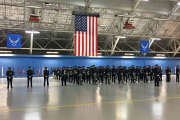 The Air Force Band and Honor Guard stands at attention during an Inauguration Day rehearsal at Joint Base Andrews in Maryland Jan. 13. 