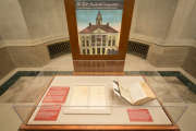 Featured Document - Inauguration Day. George Washington's first inaugural address and Bible (Bible courtesy of St. John's Lodge No. 1, Ancient York Masons) on display at the National Archives in Washington, DC.