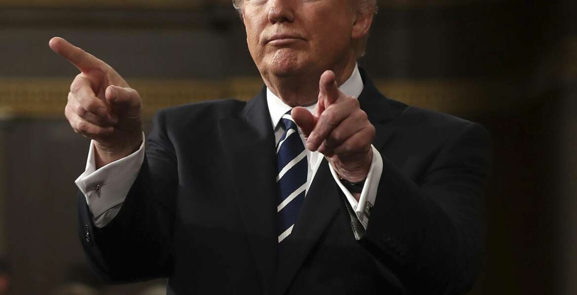 President Donald Trump reacts after addressing a joint session of Congress on Capitol Hill in Washington, Tuesday, Feb. 28, 2017. (Jim Lo Scalzo/Pool Image via AP)
