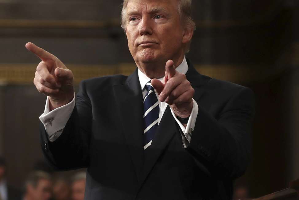 President Donald Trump reacts after addressing a joint session of Congress on Capitol Hill in Washington, Tuesday, Feb. 28, 2017. (Jim Lo Scalzo/Pool Image via AP)