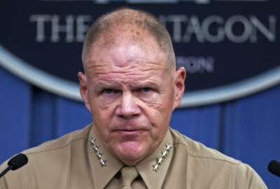 Marine Corps Commandant Gen. Robert Neller pauses during a news conference at the Pentagon, Friday, March 10, 2017. Neller said that an investigation into reports that nude photos of female service members are being secretly posted online without their permission has an effect on the entire Marine Corps and must be done carefully. (AP Photo/Cliff Owen)