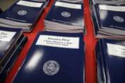 Copies of President Donald Trump's first budget are displayed at the Government Printing Office in Washington, Thursday, March, 16, 2017. Trump unveiled a $1.15 trillion budget on Thursday, a far-reaching overhaul of federal government spending that slashes many domestic programs to finance a significant increase in the military and make a down payment on a U.S.-Mexico border wall.   (AP Photo/J. Scott Applewhite)