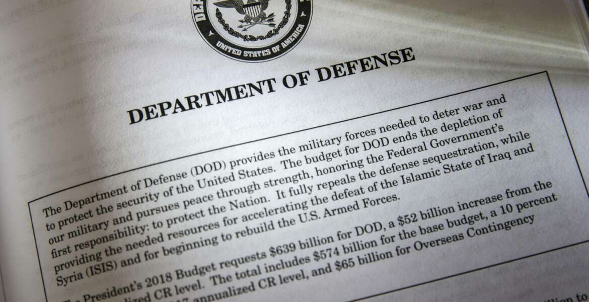 Proposals for the Defense Department in President Donald Trump's first budget are displayed at the Government Printing Office in Washington, Thursday, March, 16, 2017. An essential element is missing from President Donald Trump’s plan for boosting the budgets of the U.S. military services by $54 billion in 2018. How, exactly, does the commander in chief intend to use the world’s most potent fighting force? (AP Photo/J. Scott Applewhite)