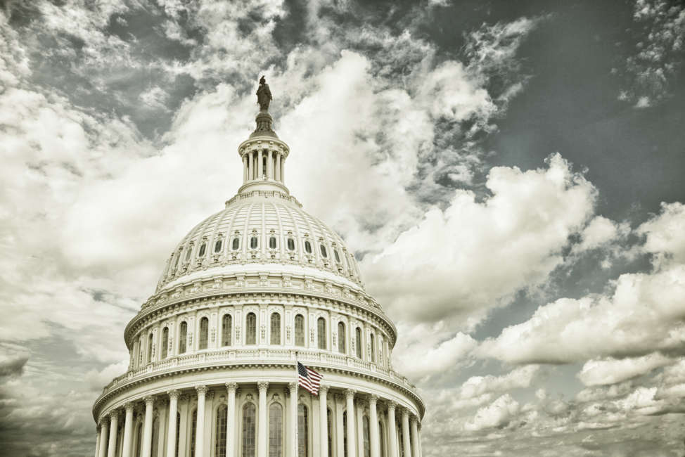 Cross processed US Capitol with clouds