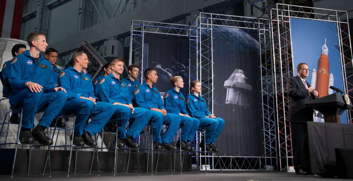 Acting NASA Administrator Robert Lightfoot recognizes the newly introduced 12 new NASA astronaut candidates, Wednesday, June 7, 2017 at NASA’s Johnson Space Center in Houston