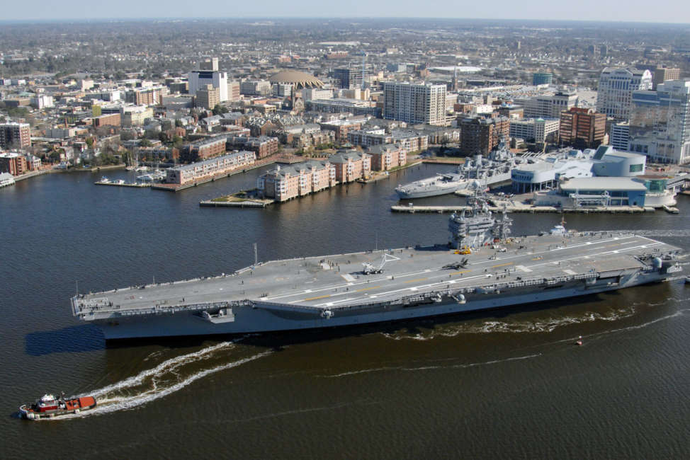 090213-N-3673F-002
NORFOLK (Feb. 13, 2009) The Nimitz-class aircraft carrier USS Harry S. Truman (CVN 75) transits up the Elizabeth River as it passes the downtown Norfolk waterfront after completing a successful and on-time six-month Planned Incremental Availability at the Norfolk Naval Shipyard in Portsmouth, VA. (U.S. Navy photo by Mass Communication Specialist 3rd Class Tyler Folnsbee/Released)