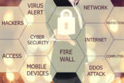 Shield with keyhole security business concept teamwork icon virtual hexagon screen. Safety internet technology. Protection, internet, communication, pc