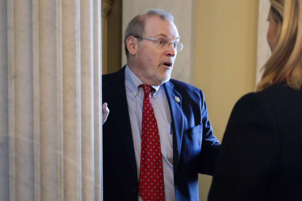 Rep. Morgan Griffith, R-Va., a member of the conservative Freedom Caucus, is interviewed at the Capitol in Washington, Wednesday, March 22, 2017. (AP Photo/J. Scott Applewhite)