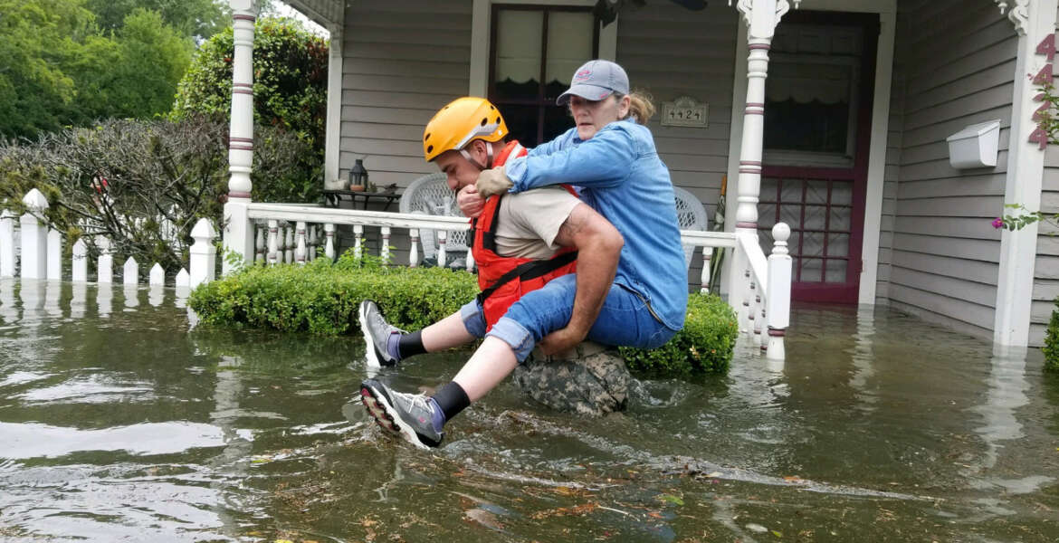 Texas National Guard soldiers conduct rescue operations in flooded areas around Houston, Texas 27 August, 2017. 