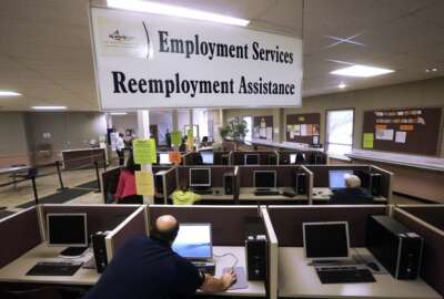 FILE - This Thursday, Sept. 29, 2016, file photo, shows the Illinois Department of Employment Security office in Springfield, Ill. On Friday, Aug. 18, 2017, the Labor Department reports on state unemployment rates for July. (AP Photo/Seth Perlman, File)