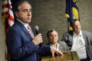 Veterans Affairs Secretary David Shulkin speaks Monday, Aug. 21, 2017, during a public forum regarding veterans' health care at Helena College in Helena, Mont. (Thom Bridge /Independent Record via AP)