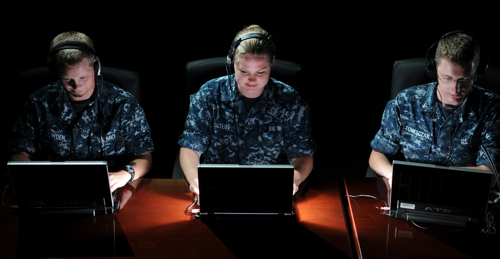 110524-N-GS507-210
PENSACOLA, Fla. (May 24, 2011) Cryptologic Technician (Collection) Seaman Recruit Ben Lowden, left, from Brownsberg, Ind., Cryptologic Technician (Networks) Seaman Apprentice Alicia Sutliff, from Jacksonville, Fla., and Cryptologic Technician (Technical) 3rd Class Steven Tometczak, from Reno, Nev., students at the Center for Information Dominance (CID) Corry Station, preview the Integrated System for Language Education and Training (ISLET). The program is being tested by the CID-based Center for Language, Regional Expertise and Culture and the Academic Consortium for Global Education.  (U.S. Navy photo by Gary Nichols/Released)