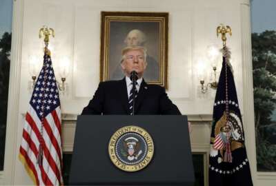 President Donald Trump makes a statement about the mass shooting in Las Vegas, Monday, Oct. 2, 2017 at the White House in Washington. (AP Photo/Evan Vucci)