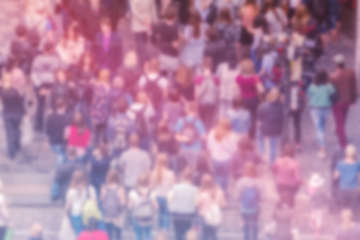 General Public Opinion Blur Background, Aerial View with Unrecognizable Crowded Population Out of Focus, Blurred Crowd of People On City Street, Vintage Toned Image.