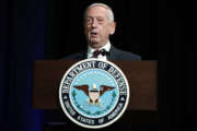 Defense Secretary James Mattis speaks during a portrait unveiling ceremony for former Defense Secretary Ash Carter, at the Pentagon, Friday, Feb. 2, 2018. (AP Photo/Jacquelyn Martin)