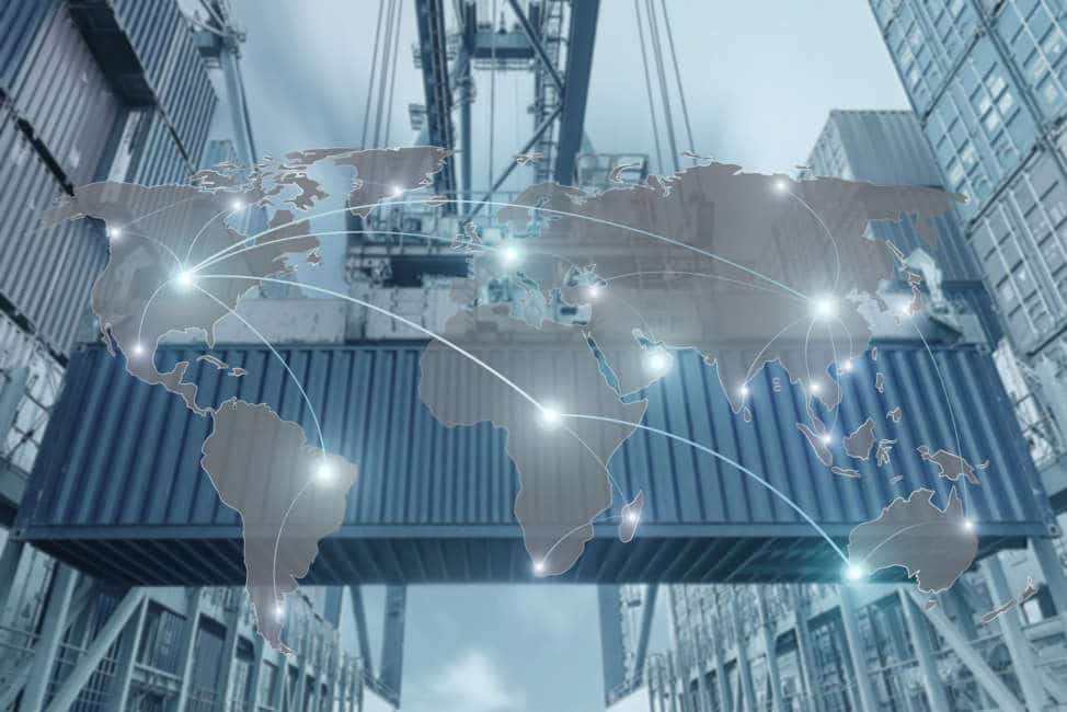 Import, Export, Logistics concept - Map global partner connection of Container Cargo freight ship for Logistic Import Export background (Elements of this image furnished by NASA)