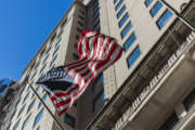 American Flag Flying In City New York