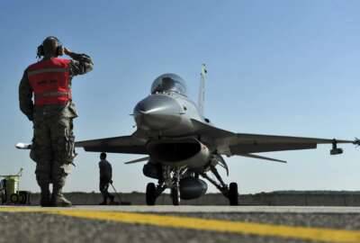 Master Sgt. Joe Ray, a weapons loader assigned to the 180th Fighter Wing, Ohio Air National Guard, salutes as Capt. Justin Kreischer, an 180th FW F-16 Fighting Falcon pilot, prepares to take off for a training sortie at Kecskemet Air Base, Hungary. Approximately 150 Airmen and eight F-16 fighter jets from the 180th FW traveled to the air base to participate in Load Diffuser 17, a two-week Hungarian-led multinational exercise focused on enhancing interoperability capabilities and skills among NATO allied and European partner air forces by conducting joint operations and air defenses to maintain joint readiness, while also bolstering relationships within the U.S. Air National Guard’s State Partnership Program initiatives. Ohio became state partners with Hungary in 1993. (U.S. Air National Guard photo/Senior Master Sgt. Beth Holliker.)