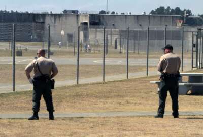 FILE - In this Aug. 17, 2011 file photo, correctional officers keep watch on inmates in the recreation yard at Pelican Bay State Prison near Crescent City, Calif. Gov. Jerry Brown will appeal a judge's ruling that California must consider earlier parole for potentially thousands of sex offenders, such as those convicted of raping an unconscious person. Corrections department spokeswoman Vicky Waters said the administration will fight the order made final Monday, March 5, 2018, by Sacramento County Superior Court Judge Allen Sumner. (AP Photo/Rich Pedroncelli, File)