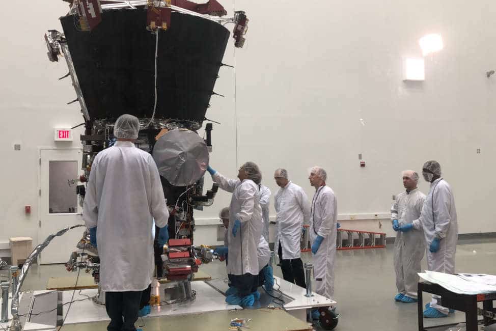 Crews at NASA Goddard inspect the Parker Space Probe before sending it to Kennedy Space Flight Center in Florida on April 1.