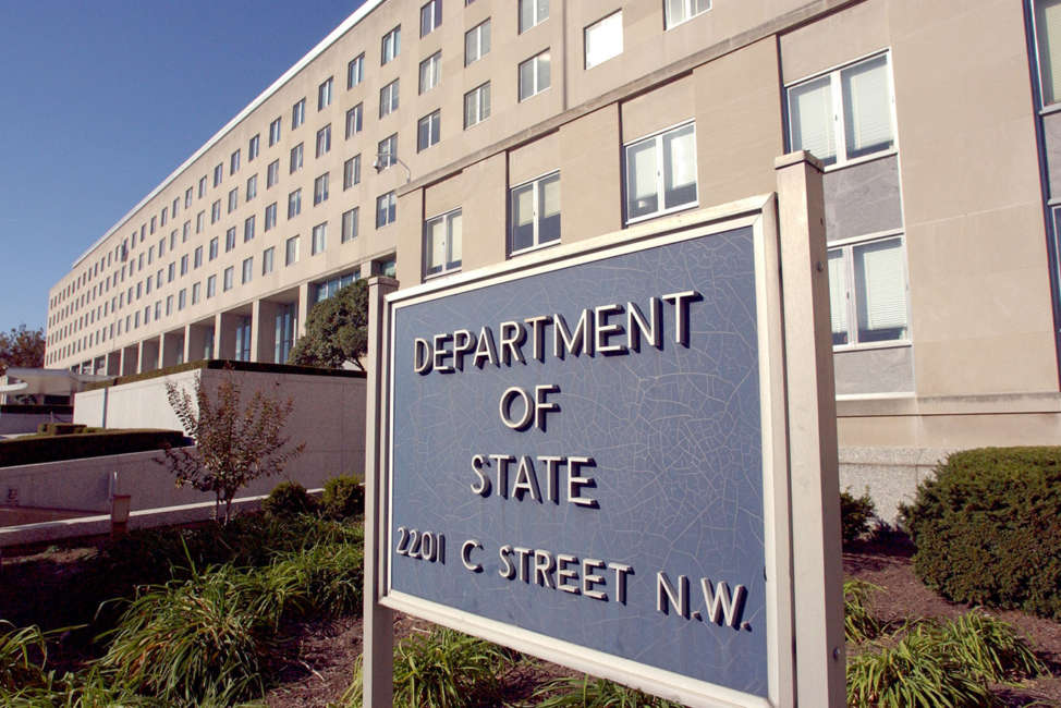 The entrance of the main offices of the United States Department of State located on C St in Washington, DC. which was recently named the Harry S. Truman Building. (Photo by Greg Mathieson/Mai/Mai/Time Life Pictures/Getty Images)