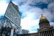 Historic marker and the West Virginia State capital.