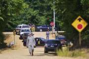 Authorities with Columbus Air Force Base work with local law enforcement and fire departments in responding to the scene of a U.S. Air Force T-38C Tallon II training jet crash, near the Lowndes-Monroe County line near Columbus, Miss., early Wednesday, May 23, 2018. The two pilots in the aircraft safely ejected before the crash and have been taken to a nearby hospital for evaluation. A plume of smoke from the crash could be seen in neighboring Columbus. (Luisa Porter/The Commercial Dispatch via AP)