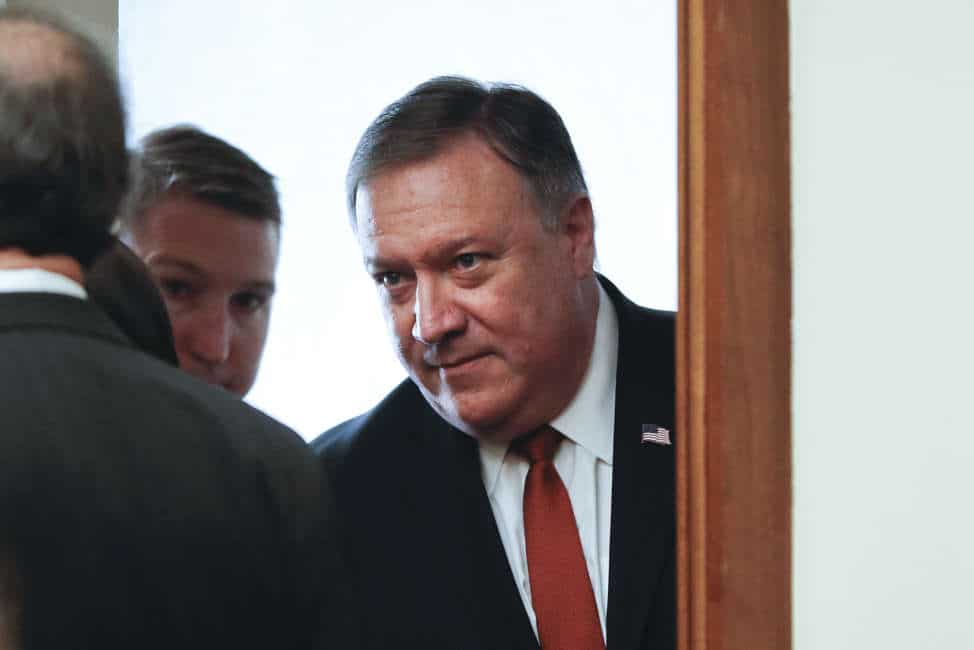 Secretary of State Mike Pompeo arrives to testifies at the House Foreign Affairs Committee hearing on Capitol Hill in Washington, Wednesday, May 23, 2018. (AP Photo/Pablo Martinez Monsivais)