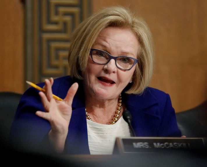 Senate Finance Committee member Sen. Claire McCaskill, D-Mo., questions Alex Azar during a Senate Finance Committee hearing on Capitol Hill in Washington, Tuesday, Jan. 9, 2018, to consider Azar's nomination to be Secretary of Health and Human Services. (AP Photo/Carolyn Kaster)