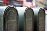 Row of outdoors mailboxes in NY, USA